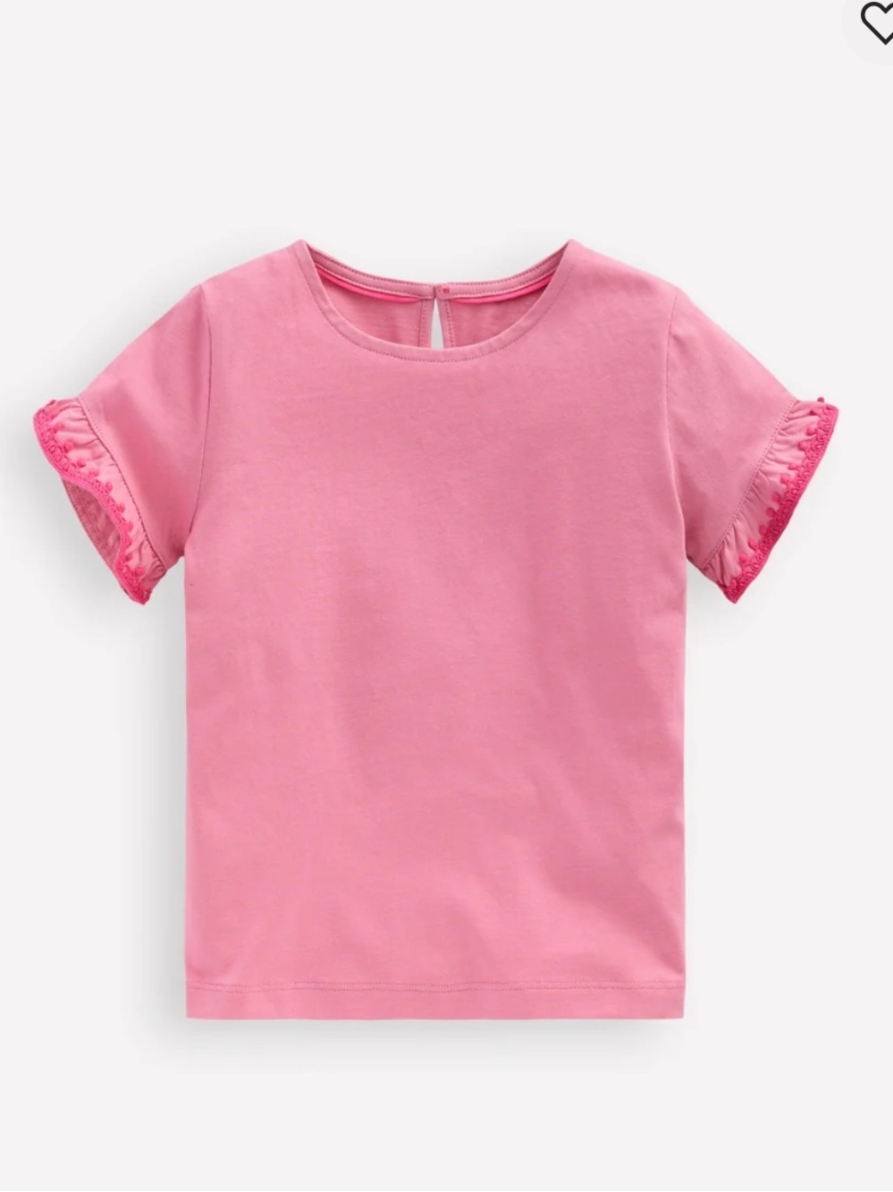 Mini Boden Girls Pink Ruffle Sleeve Tee Short Sleeve Shirt Cute Summer Top 13/14